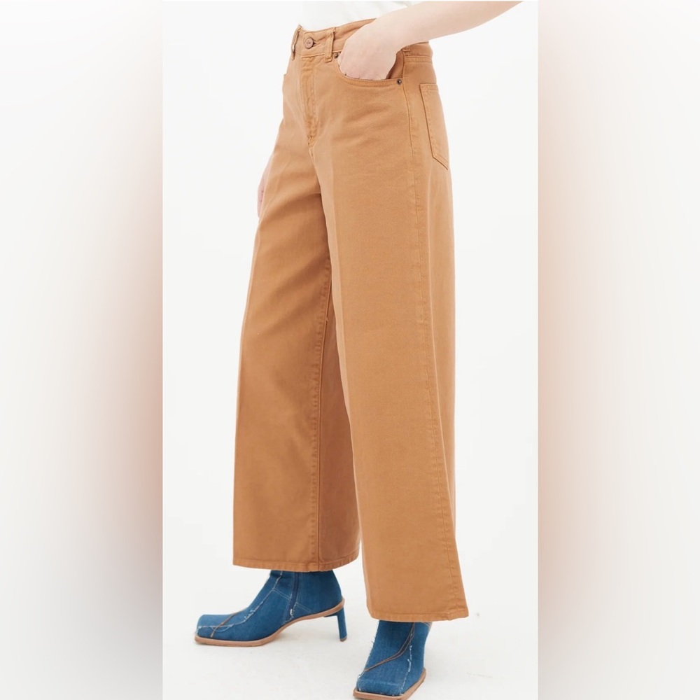 NWT Victoria Beckham Cropped Dusty Peach Wide Leg Denim Jeans. Size 25